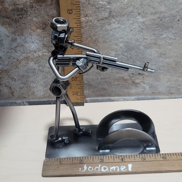 Nuts and Bolts Rifleman Figurine Business Card Holder Metal Shooting Hunting - Picture 9 of 13